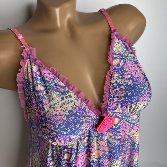 Y2K Fairycore Pink Rose Slip Dress Stretch Mesh Ruffle Coquette S XS Romantic - Picture 11 of 11